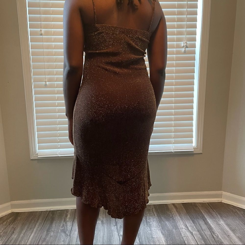 PIA Vintage Brown metallic gold bronze hi-lo dress - Picture 9 of 16